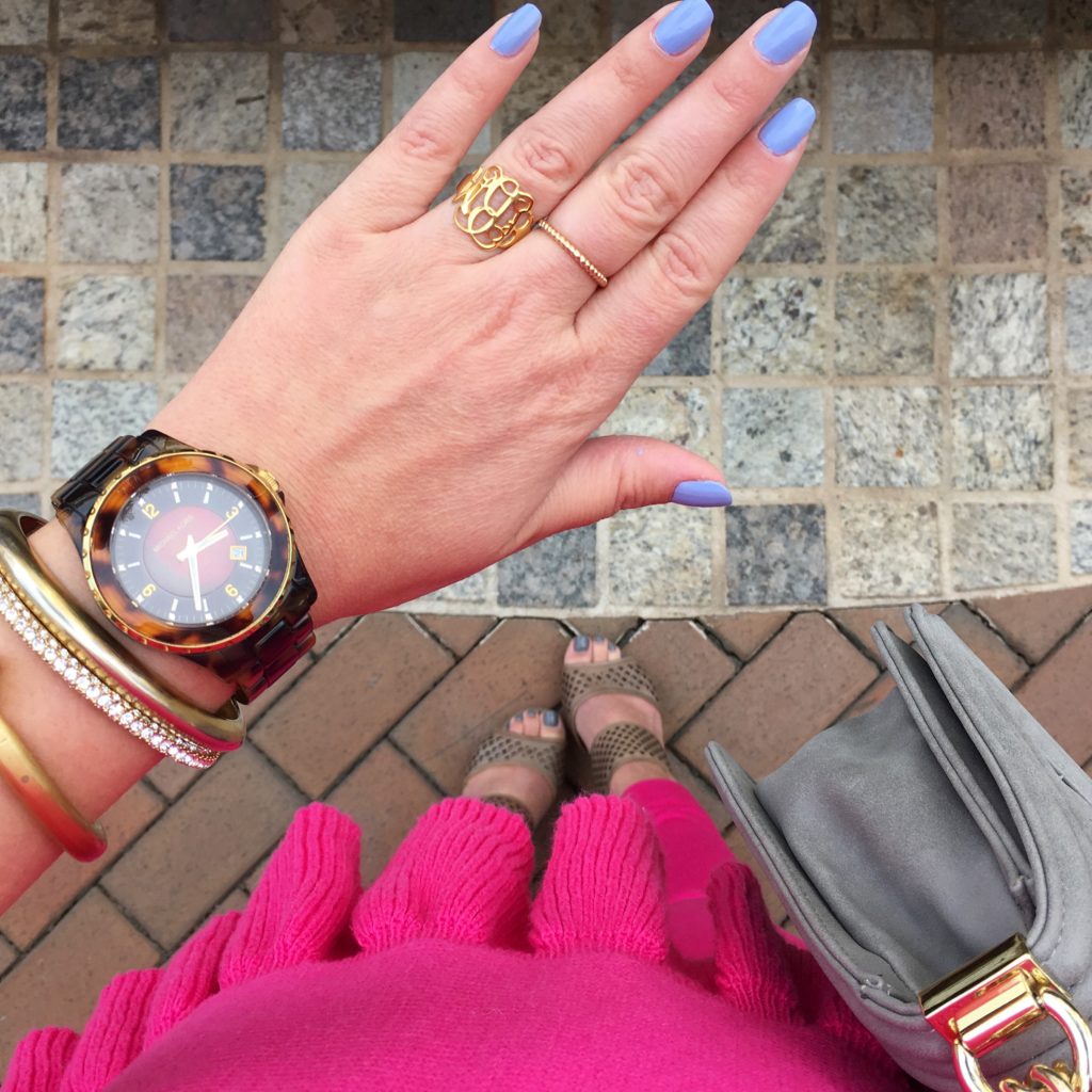 Lavendar Nail Polish Michael Kors watch, monogram ring