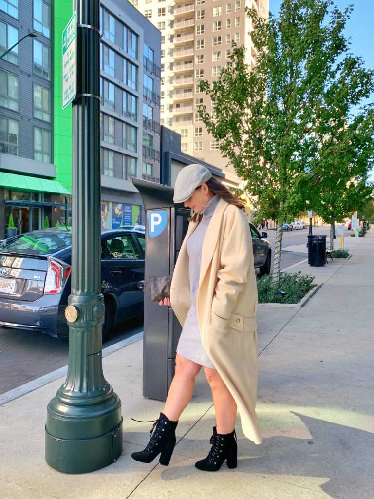 WINTER FASHION: SWEATER DRESS, OVERSIZED COAT AND BOOTIES @julia.marie.b