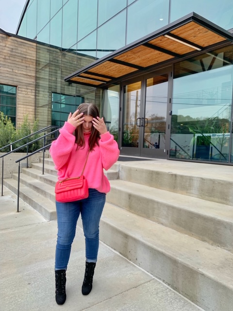 WINTER OUTFIT: NEON PINK SWEATER @julia.marie.b