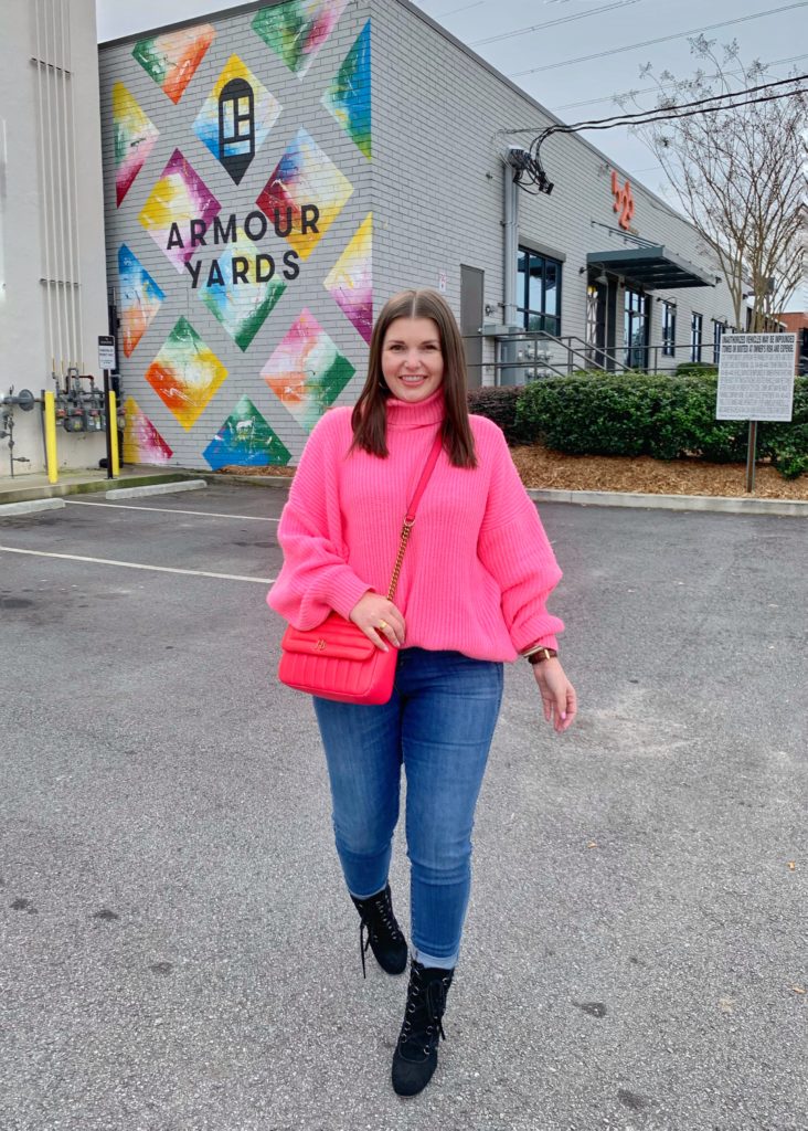 WINTER OUTFIT: NEON PINK SWEATER  @julia.marie.b