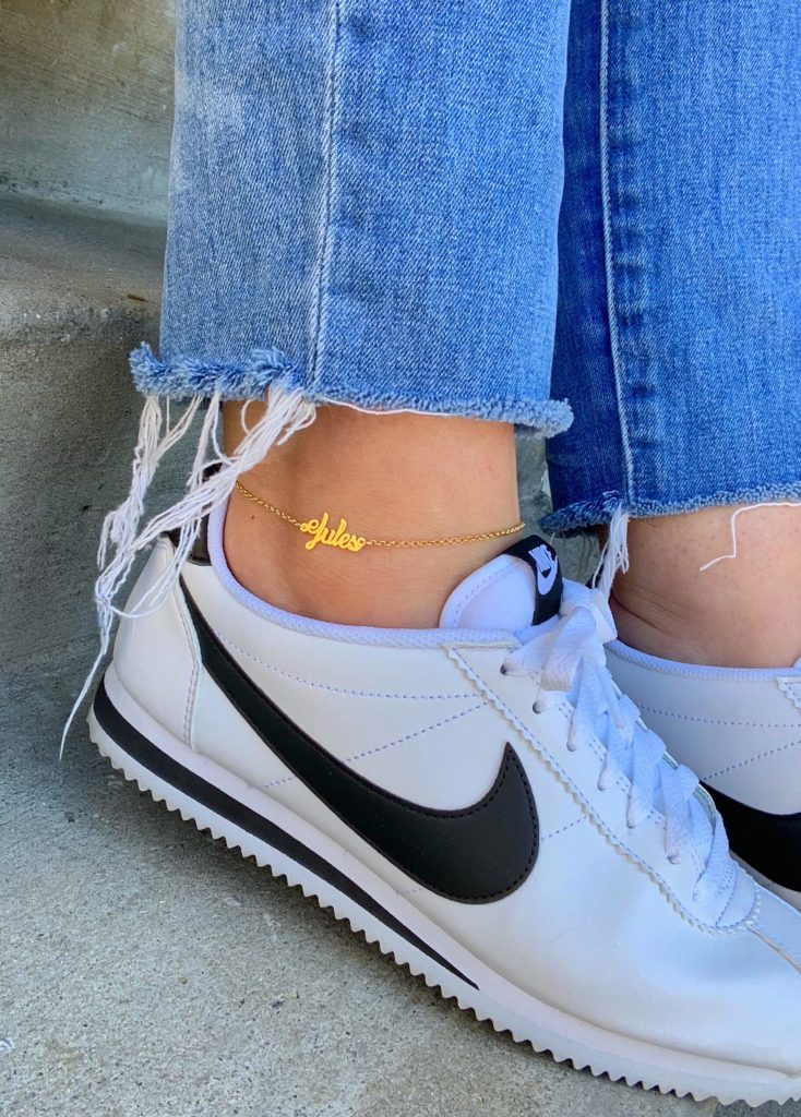 NAME ANKLET & NIKE CORTEZ @julia.marie.b