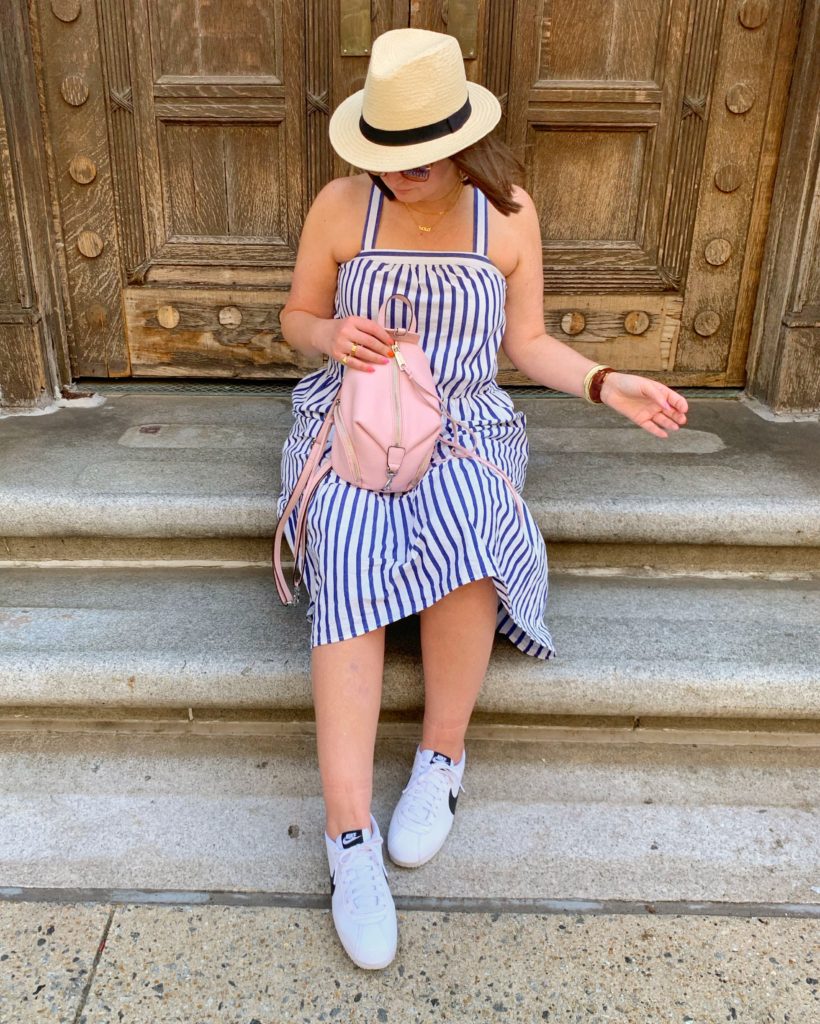 SUMMER CASUAL OUTFIT: HOW TO MAKE A TIERED DRESS STREET STYLE. MORE DETAILS HERE: http://www.juliamarieb.com/2019/06/04/summer-outfit-stripe-tier-dress/   @julia.marie.b