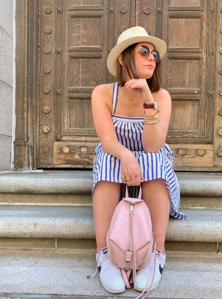 SUMMER CASUAL OUTFIT: HOW TO MAKE A TIERED DRESS STREET STYLE. MORE DETAILS HERE: http://www.juliamarieb.com/2019/06/04/summer-outfit-stripe-tier-dress/   @julia.marie.b